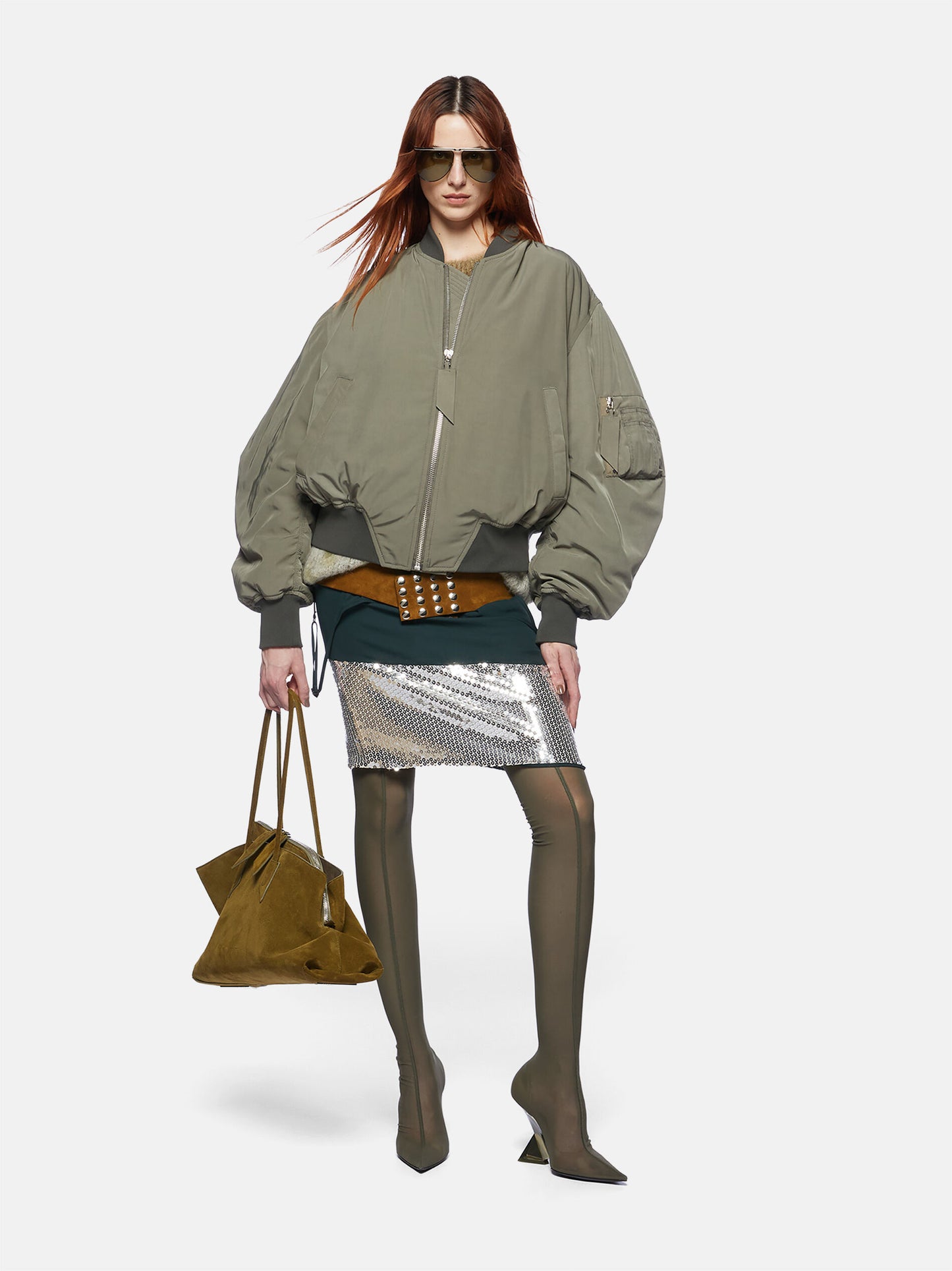 Anja military green bomber
