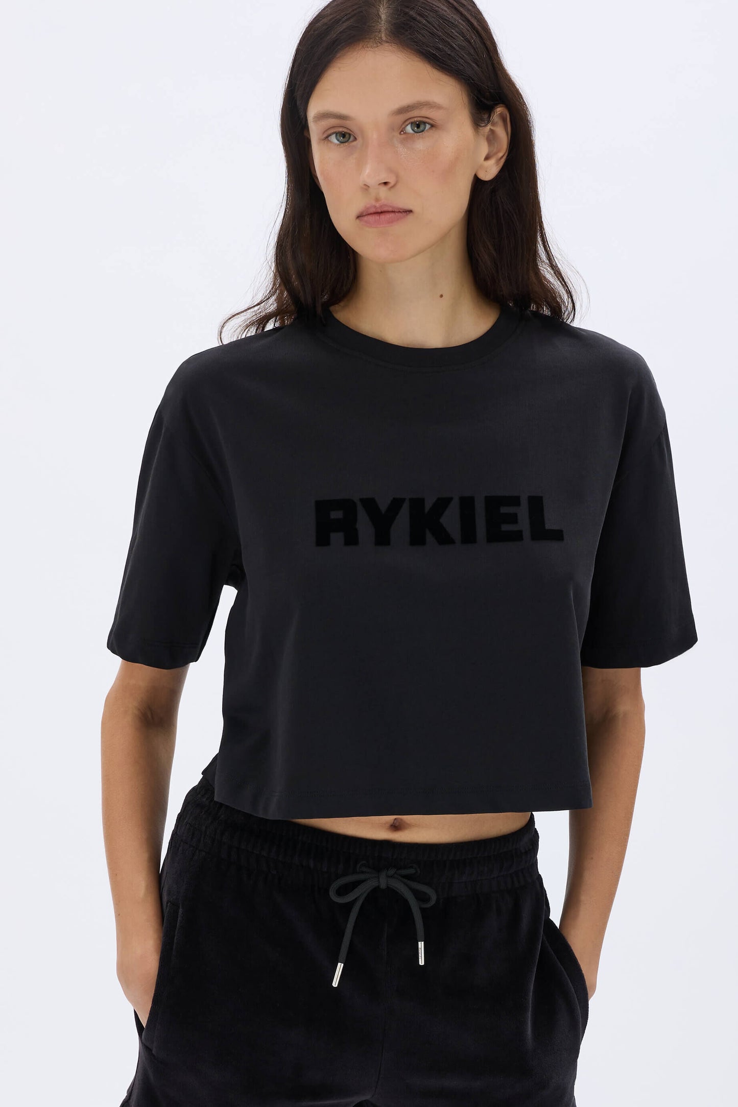 T-Shirt Crop Noir Col Rond Rykiel